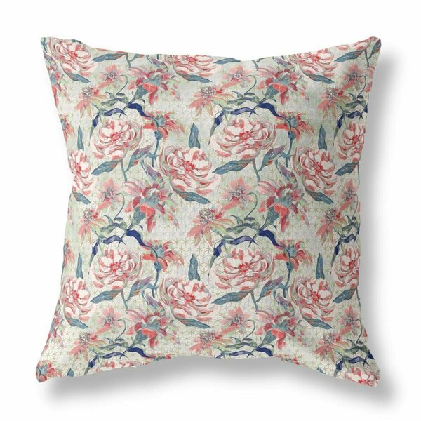 Palacedesigns 18 in. Pale Green Roses Indoor & Outdoor Throw Pillow Red & Light Green PA3104297